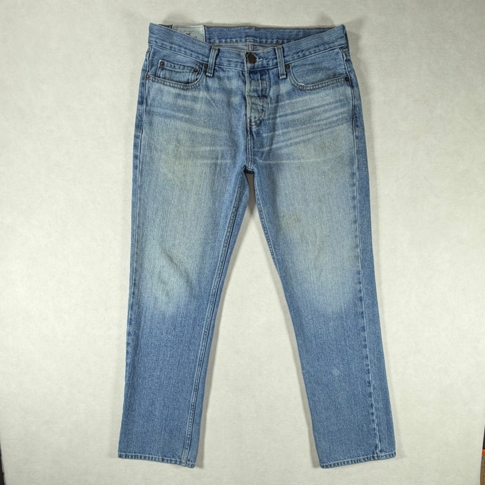 Hollister Classic Straight Leg Jeans Mens 32x30 Light Wash Blue Denim Button Fly